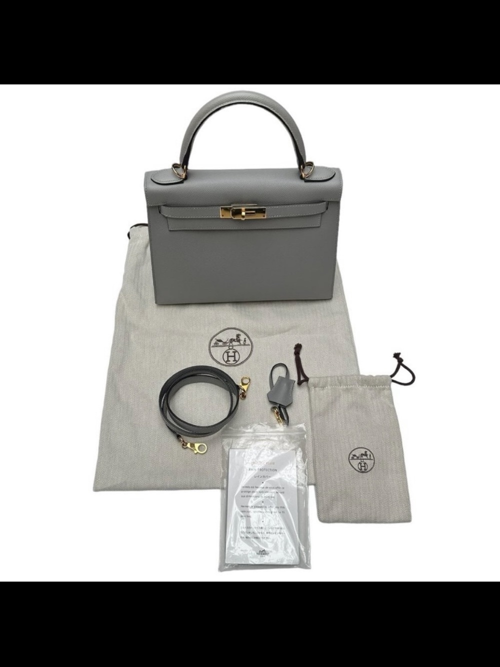 Hermes Gray Kelly-Style Top Handle Bag with Gold Hardware